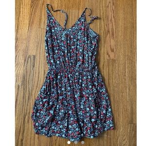 red and blue flowery romper
